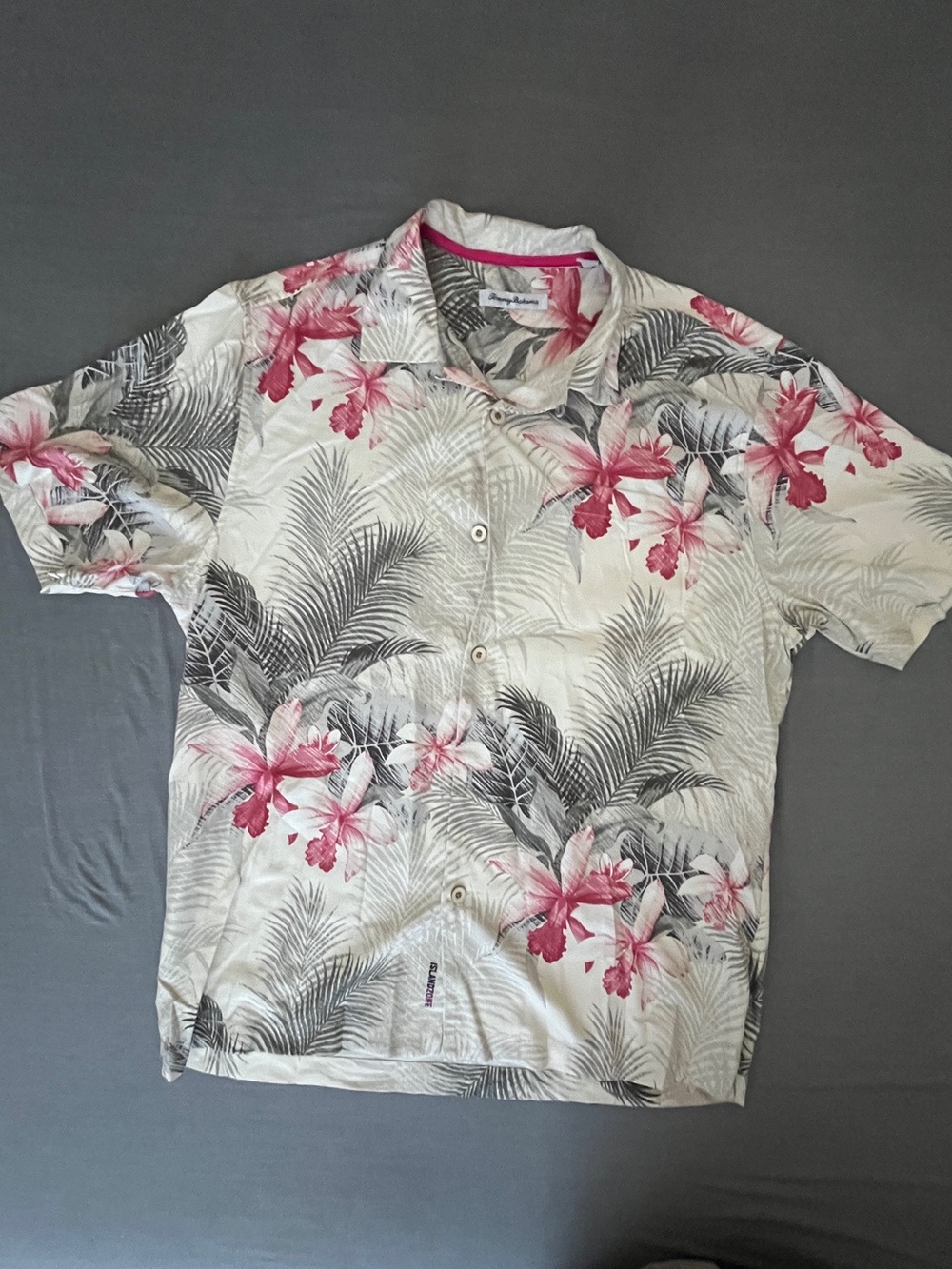 Tommy Bahama IslandZone Tropical Orchid Palm Leaf Silk Blend Camp Shirt